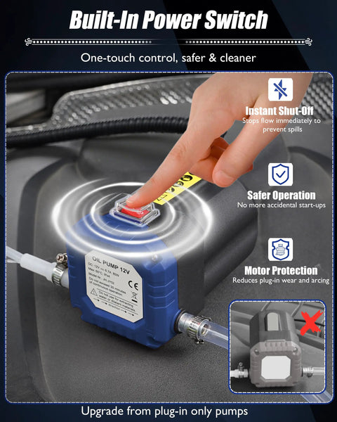 12V 80W Oil Extractor Pump with auto overload and one-touch emergency stop button for spill-free fluid transfer