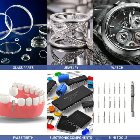 800Ml Ultrasonic Cleaner With Timer 40KHz Digital Jewelry Cleaner Sonic Cleaning Machine For Jewelry Watches Rings Coins And Diamonds 35W SUS304 Parts Cleaner That Delivers Beast Cleaning Power, showing glass parts, jewelry, watch, false teeth, electronic components, mini tools