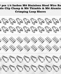 60 Piece M6 Stainless Steel Rope Cable Clamp Kit With Thimble And Aluminum Crimp Loop Sleeves For One Quarter Inch Wire Rigging