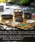 Collapsible Camping Cookware Set With Nonstick Pots, Pans, And Kettle For 2-4 People - Hard-Anodized Aluminum on a wooden table