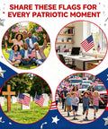 Families, grave with flags, and parade with 8x12 Inch American Flags On Sticks, 12 Pack With 17.5 Inch Wooden Poles