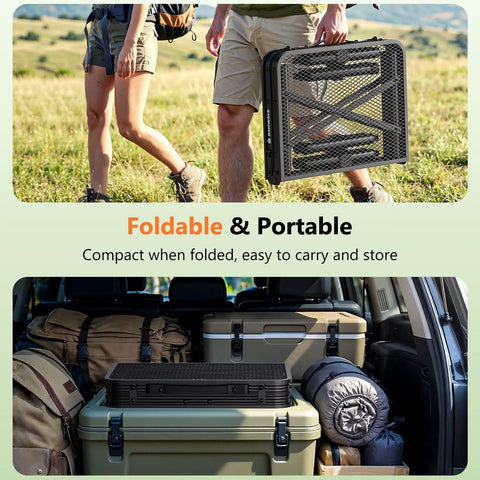 Folded Portable Folding Grill Table With 3 Level Adjustable Height For Outdoors, Lightweight Aluminum Camping Table