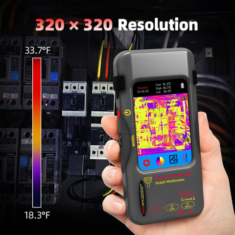 Handheld Thermal Camera Multimeter With Macro Lens And Date Recorder, Pro Grade 320x320 IR Resolution shown in use