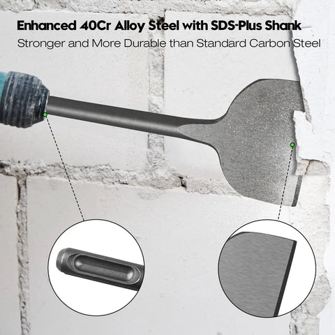Beast 4 Piece SDS Plus Chisel Set For Demolition And Tile Removal featuring straight chisel with enhanced 40Cr alloy steel
