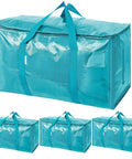Extra Large Moving Bags With Zippers And Handles Heavy Duty Waterproof Storage Bags For Closet Organization 27x14x15 Inches 24 Gallon 120 Lb Load 4 Pack, turquoise color displayed in a set of four