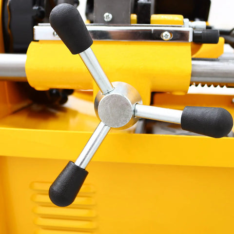 Close-up of the handle mechanism on the Zero Hassle Prograde 3 In 1 Electric Pipe Threader for 1 to 2 inch pipe.