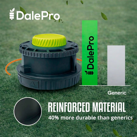 Reel Easy Plus Bump Feed Trimmer Head Replacement for Straight Shaft Grass Weed Wacker, 314608005 on lawn with durability chart