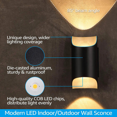 LED Cylinder Up Down Outdoor Wall Light Dope Energy Saving 24W 120V Aluminum Modern Sconce ETL Listed CRI90 3000K Warm White