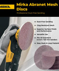 Abranet Dust Free Sanding Mesh Discs 180 Grit 5 Inch Hook And Loop Sandpaper shown with vacuum sander setup