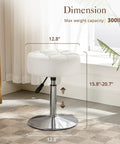 Adjustable Vanity Stool With 360 Degree Swivel White Faux Leather Makeup Chair For Home, height adjustable 15.8-20.7 in
