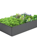 Galvanized Raised Garden Bed 8x4x2 Feet Outdoor Planter Box with vegetables and flowers in gray heavy duty metal.