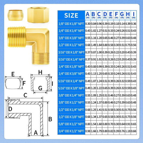 Front view of ChillWaves brass compression elbow fitting, 5/8 in OD x 1/2 in NPT male, 90-degree, 2-pack