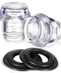 Percolator replacement parts: two transparent tops and two black rubber washers.
