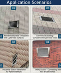 Heavy Louvered Access Panel For Drywall And Ceiling Vent Cover Rustproof 304 Stainless Steel Air Grille on a light tiled residential facade.