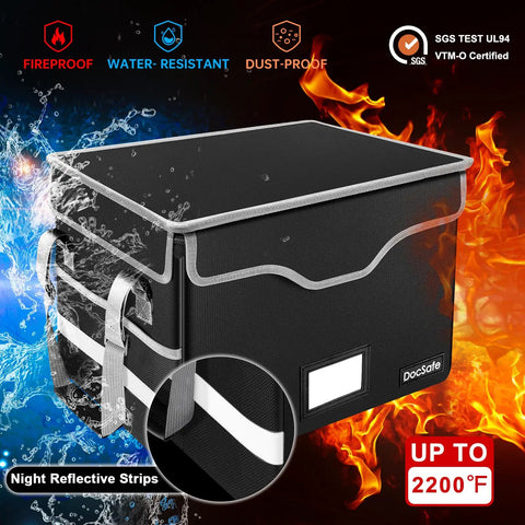 Fireproof Document Box With Lock Collapsible File Organizer With Mesh Pockets Portable Home Office Safe Filing Box For Hanging