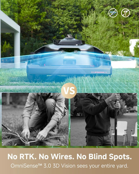 LiDAR 2500 Robotic Lawn Mower With Pro AI Vision True 4WD Traction in action, highlighting wire-free operation and navigation.
