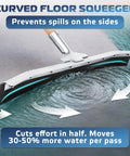 Curved Floor Squeegee 24 Inch With Rubber Blade For Garage Use on wet surface, showing water removal toward drains.
