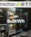 Rock Solid 72 Cubic Foot Commercial Reach In Fridge With Plug And Play Smart Wifi App Control 82 Inch showing energy efficiency 8.2kWh.