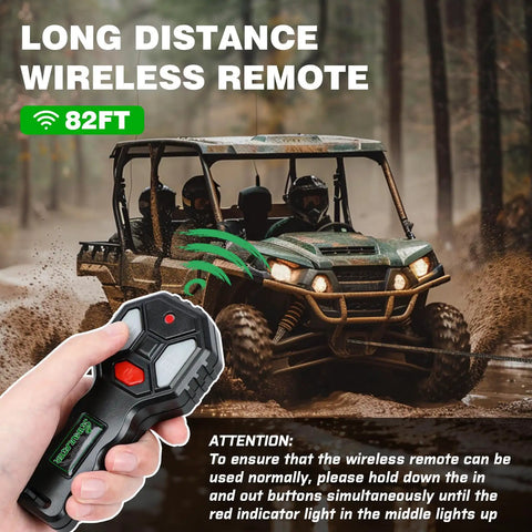 Beefy 5500lb Off Road ATV UTV Winch With 12V Electric Power, 1/4 Inch By 50 Foot Synthetic Rope, Wireless Remote And Wired Switch, Hawse Fairlead, IP67 Waterproof, Heavy Duty Winch For Mud And Rough Trails, wireless remote 82ft