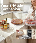 Five Compartment Chilled Serving Lazy Susan With Secure Hinged Lid, Divided Plastic Condiment Caddy For Shrimp Buffets on table.