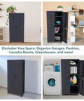 Freestanding 48 Inch Tall Resin Garage Storage Cabinet With Doors In Charcoal for Garage Laundry Office or Basement