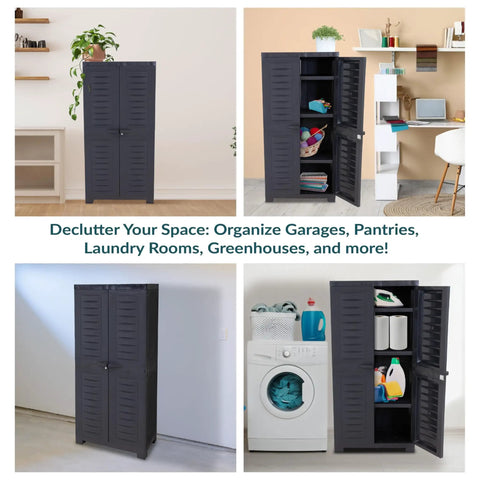 Freestanding 48 Inch Tall Resin Garage Storage Cabinet With Doors In Charcoal for Garage Laundry Office or Basement