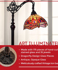 Arched Tiffany Style Floor Lamp With Stained Glass Dragonfly Shade 62 Inch Tall Adjustable Arch Vintage Vibes Red Yellow Green Glass Lamp