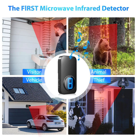 Wireless Driveway Alarm System With 600 Foot Range All Weather Outdoor Motion Sensor And Microwave Infrared Detector in use outdoors