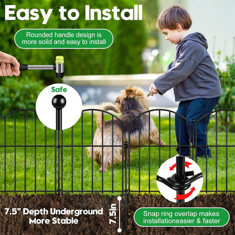 Arched Rustproof Metal Fence For Dogs And Rabbits No Dig Barrier For Flower Beds And Gardens installed in backyard