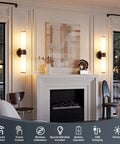 8000mAh Walnut Battery Operated Wall Sconces Set of 2, Dimmable Rechargeable Wall Sconce with Remote in modern living room decor.