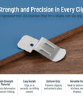 Glass Quick Mounting Hook Bracket Clips Set 50 Pcs Scratch Free Installation No Drill Stainless Steel Edge Grip displayed