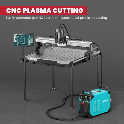 CNC cutting table with Bestarc plasma cutter connected, showcasing CNC plasma cutting setup for precise metal work.