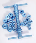 Blue aluminum alloy bicycle bearing press set with multiple sizes for hub installation and repair, including 6000, 6800 series bearings.