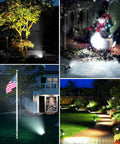 Solar Spot Lights Outdoor Waterproof IP65 Cool White 600LM Hella Bright 18 LEDs illuminating tree, snowman, flagpole, pathway