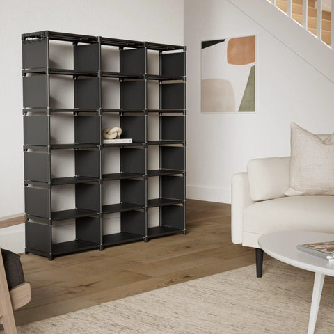 18 Cube Extra Large Book Shelf DIY Cube Storage Organizer For Bedroom Living Room And Home Office In Black Finish