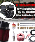 Air Filter Adapter Jet Kit For Predator 301cc 420cc And GX340 GX390 389cc OHV Engines Stage 1 Upgrade components displayed