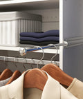 12-Inch Metal Sliding Closet Rod With Retractable Easy-Access Slick Design Wardrobe Organizer For Clothes Includes Installation Hardware White Finish Durable Steel For Quick Mount And Space Saving, extending in closet