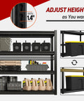 40 Inch Wide Garage Shelving Unit With Heavy Duty Steel Panels, 2000 Lb Capacity, 57 Inch Tall Industrial Shelving For Basement, Shed Or Warehouse Storage, Durable 4 Rib Shelves, adjustable height slots