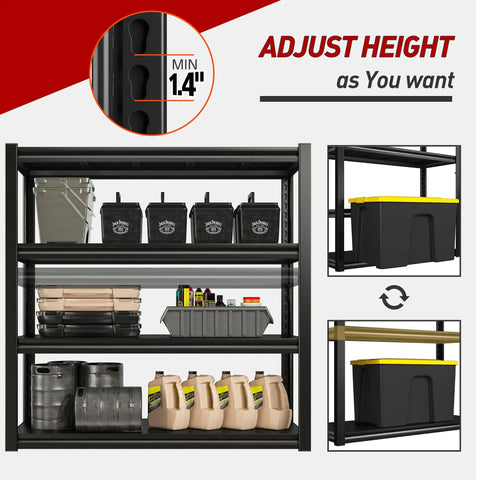 40 Inch Wide Garage Shelving Unit With Heavy Duty Steel Panels, 2000 Lb Capacity, 57 Inch Tall Industrial Shelving For Basement, Shed Or Warehouse Storage, Durable 4 Rib Shelves, adjustable height slots