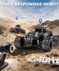 1/16 Scale Brushless RC Monster Truck 4WD All Road High Speed Car Hits 34 MPH With Dual 2S LiPo Batteries Included in desert terrain
