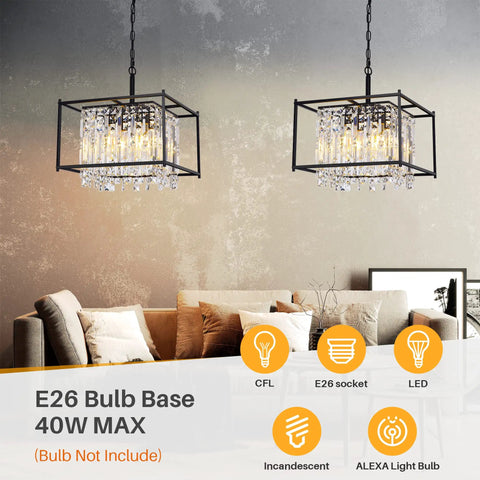 Living room with Dope Modern Black Crystal Chandelier With Adjustable Height For Dining Room Living Room Kitchen Island Entryway And Hallway 16 Inch Luxury Ceiling Pendant Light Fixture For All Ceiling Types