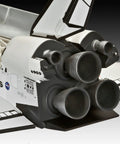 Close-up of Space Shuttle Atlantis 1 To 144 Scale Model Kit With 64 Parts, showing rear thrusters and multicolor finish