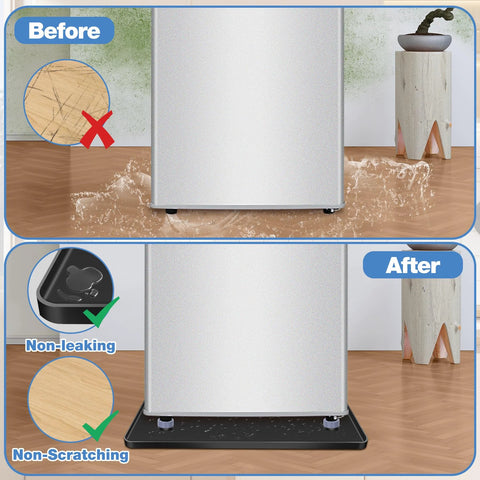ToLanbbt mini fridge silicone mat with 4 base raisers; 20x20x0.6 in, black, installed under refrigerator.