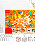 DIY Shrink Plastic Keychain Kit With 140 Pieces Shrink Sheets And 120 Accessories, 7.9 By 5.7 Inch Shrinky Dink Paper