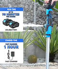 Cordless Stick Water Transfer Pump 720 GPH With Three Quarter Inch Outlet 2x4000mAh 21V Batteries And Charger Up To 90 Minute Run Time