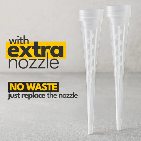 Fast Curing Construction Adhesive For Concrete, Brick, Stone And Granite With Extra Nozzle Included shown with two clear nozzles