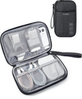 Black Cord Organizer Travel Kit For Chargers And Cables, Slim Single Layer Tech Bag with mesh pockets and zipper closure