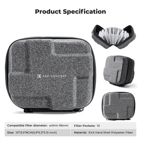 10 Pocket Hard Shell Lens Filter Case With Hand Strap Waterproof Camera Filter Wallet Fits Up To 95mm ND UV CPL Filters