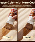 Water Based Wood Stain And Sealer In One With Detachable Brush For A Buttery Smooth Black Walnut Finish On Diy Furniture and Hassle Free Cabinet Touchups, showing 1 and 2 coats applied.