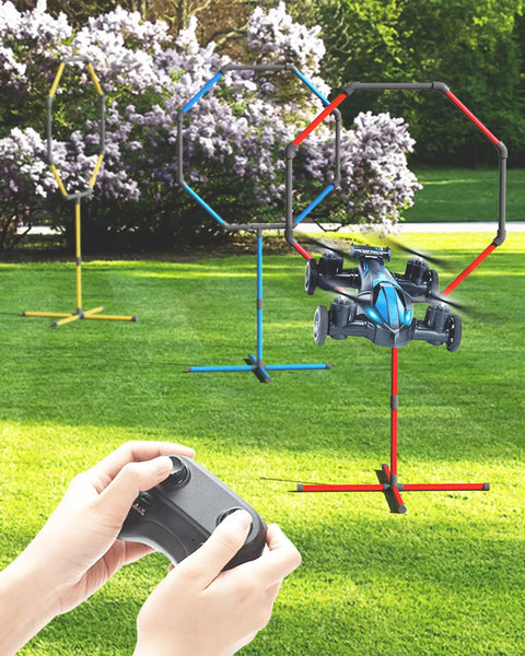 Racing RC Drone With Obstacle Course Kit Featuring Three Adjustable Hoop Sizes For Quick Race Action in outdoor setup
